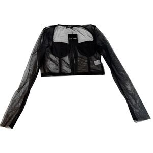 SOLADO Black Mesh Long Sleeve Corset Top Size L NWT Sheer Bustier Hook Front